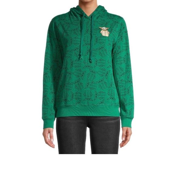 Star Wars Tops - Star Wars the Mandalorian Baby Yoda Green Juniors Thin Swearshirt Hoodie